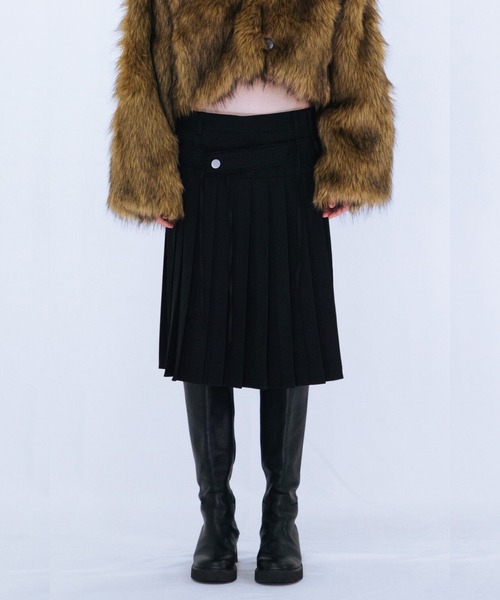 スカート viavanda CHECK PLEATED WRAP SKIRT 1683019360_500.jpg