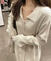 前開きえり付きニットワンピース