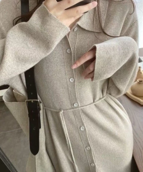 LETee(レティー)の「前開きえり付きニットワンピース(ワンピース・レディース・ブラック/ピンク/ベージュ・FREE)」の18枚目の写真