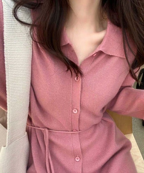 LETee(レティー)の「前開きえり付きニットワンピース(ワンピース・レディース・ブラック/ピンク/ベージュ・FREE)」の7枚目の写真