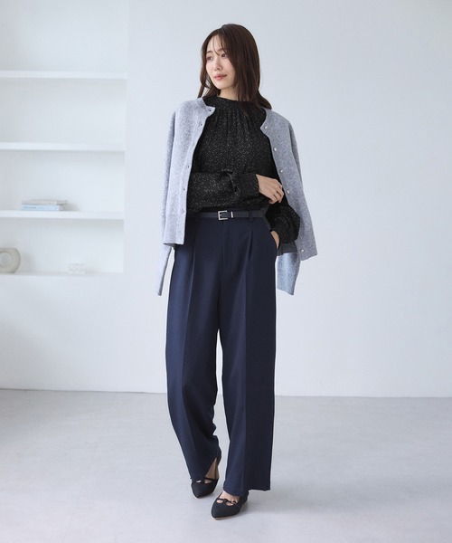 ROPÉ ロペ　前後2WAYシャーリングカラーブラウス　パープル　ゆったり ROPÉ ロペ 前後2WAYシャーリングカラーブラウス パープル ゆったり