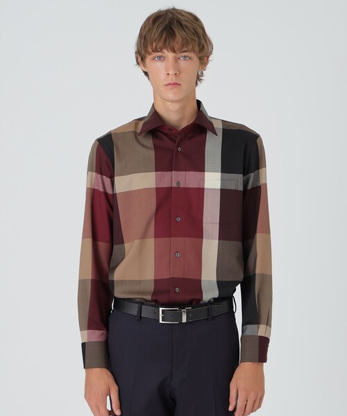 BLACK LABEL CRESTBRIDGE（ブラックレーベル・クレストブリッジ）の「【10th ANNIVERSARY】プレミアムウォッシャブルウールクレストブリッジチェックセミワイドカラーシャツ（シャツ/ブラウス・メンズ・レッド系その他2・S/M/L）」の2枚目の写真