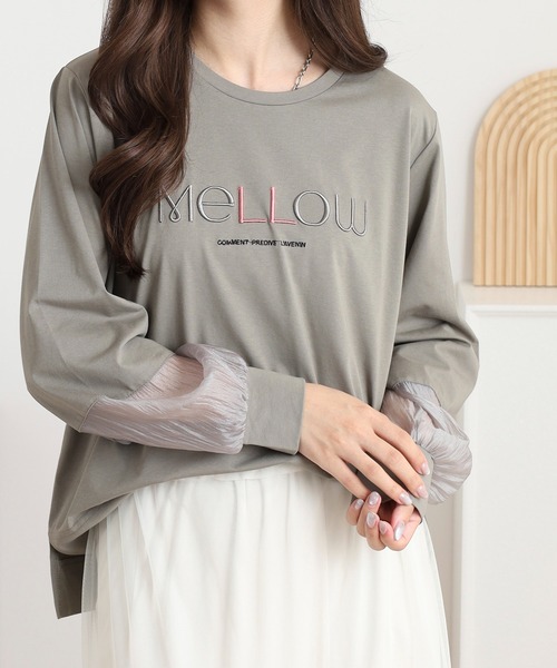Anna Nicola(アンナニコラ)の「Anna Nicola 袖シアーロゴ刺繍カットソー(Tシャツ/カットソー・レディース・グリーン/カーキ/ブラック・38)」の3枚目の写真