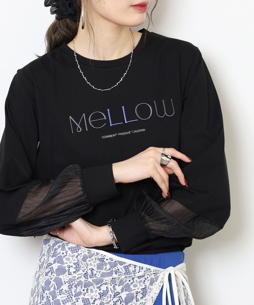 Anna Nicola(アンナニコラ)の「Anna Nicola 袖シアーロゴ刺繍カットソー(Tシャツ/カットソー・レディース・グリーン/カーキ/ブラック・38)」の2枚目の写真
