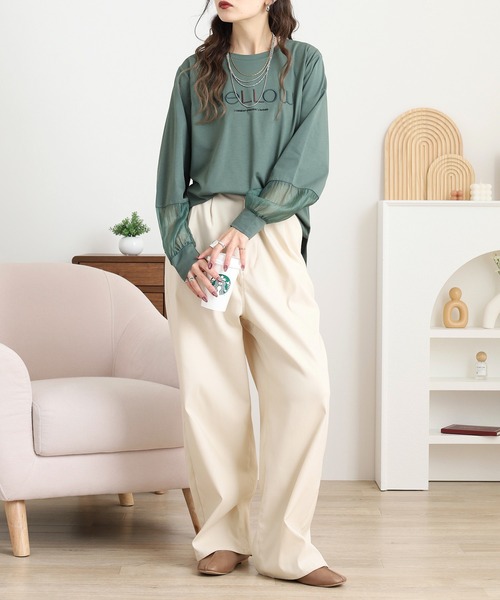 Anna Nicola(アンナニコラ)の「Anna Nicola 袖シアーロゴ刺繍カットソー(Tシャツ/カットソー・レディース・グリーン/カーキ/ブラック・38)」の17枚目の写真