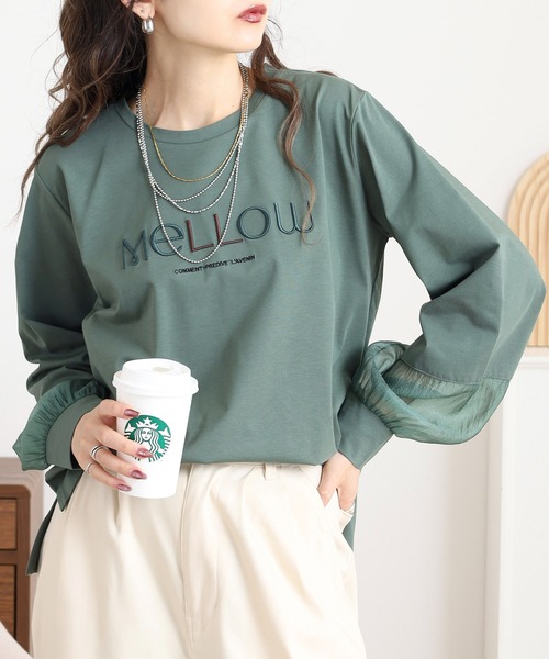 Anna Nicola(アンナニコラ)の「Anna Nicola 袖シアーロゴ刺繍カットソー(Tシャツ/カットソー・レディース・グリーン/カーキ/ブラック・38)」の13枚目の写真