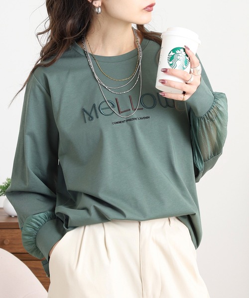 Anna Nicola(アンナニコラ)の「Anna Nicola 袖シアーロゴ刺繍カットソー(Tシャツ/カットソー・レディース・グリーン/カーキ/ブラック・38)」の16枚目の写真