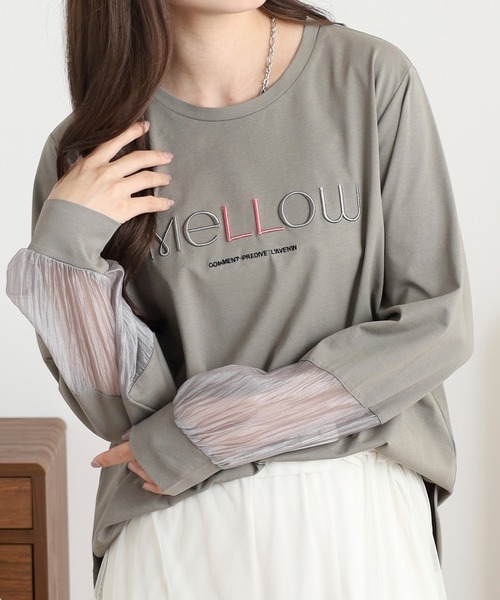Anna Nicola(アンナニコラ)の「Anna Nicola 袖シアーロゴ刺繍カットソー(Tシャツ/カットソー・レディース・グリーン/カーキ/ブラック・38)」の9枚目の写真