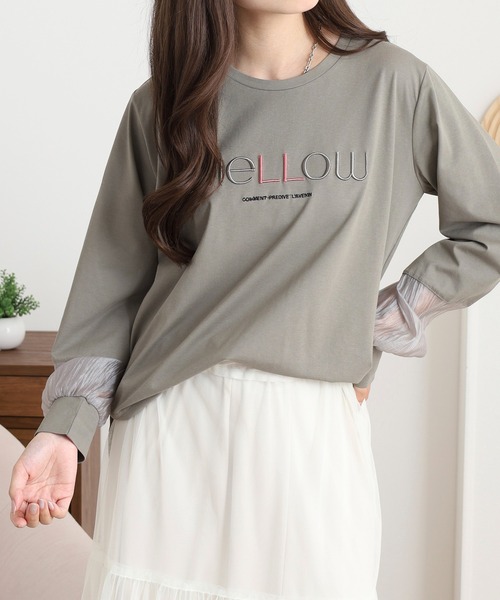 Anna Nicola(アンナニコラ)の「Anna Nicola 袖シアーロゴ刺繍カットソー(Tシャツ/カットソー・レディース・グリーン/カーキ/ブラック・38)」の10枚目の写真
