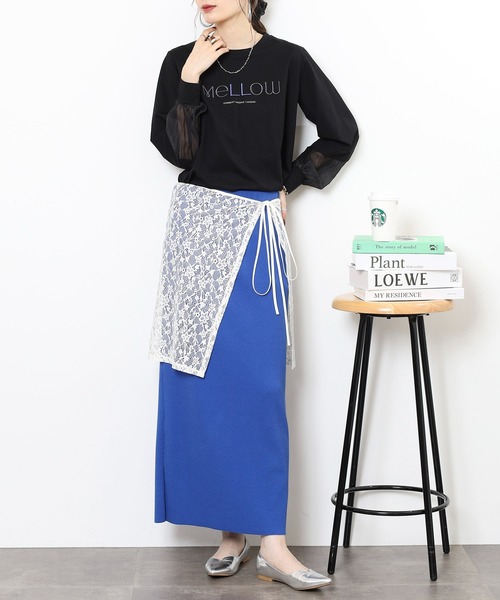Anna Nicola(アンナニコラ)の「Anna Nicola 袖シアーロゴ刺繍カットソー(Tシャツ/カットソー・レディース・グリーン/カーキ/ブラック・38)」の7枚目の写真