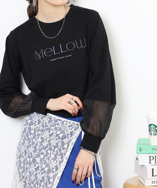 Anna Nicola(アンナニコラ)の「Anna Nicola 袖シアーロゴ刺繍カットソー(Tシャツ/カットソー・レディース・グリーン/カーキ/ブラック・38)」の4枚目の写真