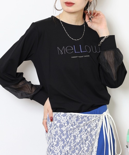 Anna Nicola(アンナニコラ)の「Anna Nicola 袖シアーロゴ刺繍カットソー(Tシャツ/カットソー・レディース・グリーン/カーキ/ブラック・38)」の6枚目の写真