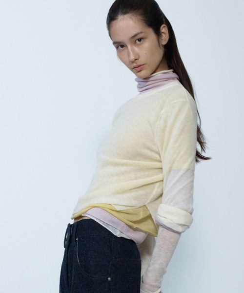 anggae(アンゲ)の「anggae/アンゲ LAYERED TWO TONE TURTLENECK ウール タートルネック ニットレイヤードトップス 冬服(ニット/セーター・レディース・ブラック/イエロー/ピンク・S/M)」の1枚目の写真