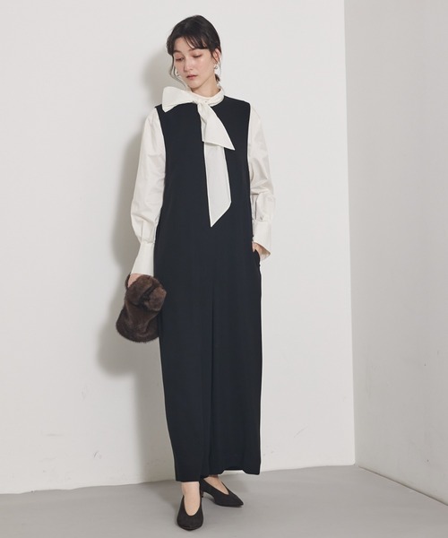 qualite（カリテ）の「【オールシーズン大活躍】ダブルサテンオールインワン/秋服/冬服/オケージョン/パーティ（つなぎ/オールインワン・レディース・ブラック・38/36）」の2枚目の写真