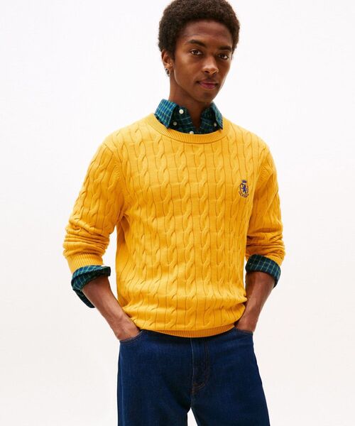 TOMMY HILFIGER（トミーヒルフィガー）の「クラシックコットンケーブルクレストクルーネックセーター（ニット/セーター・メンズ・バーガンディー/ホワイト/イエロー× ブルー/ブラウン系その他6/グリーン/ネイビー・SMALL/LARGE/MEDIUM/X-LARGE）」の6枚目の写真