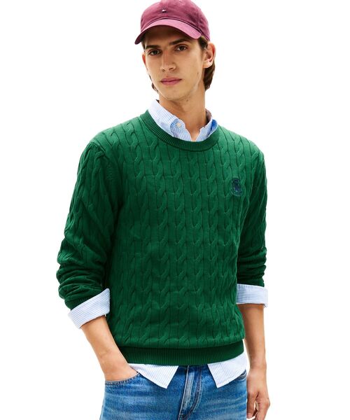 TOMMY HILFIGER（トミーヒルフィガー）の「クラシックコットンケーブルクレストクルーネックセーター（ニット/セーター・メンズ・バーガンディー/ホワイト/イエロー× ブルー/ブラウン系その他6/グリーン/ネイビー・SMALL/LARGE/MEDIUM/X-LARGE）」の4枚目の写真