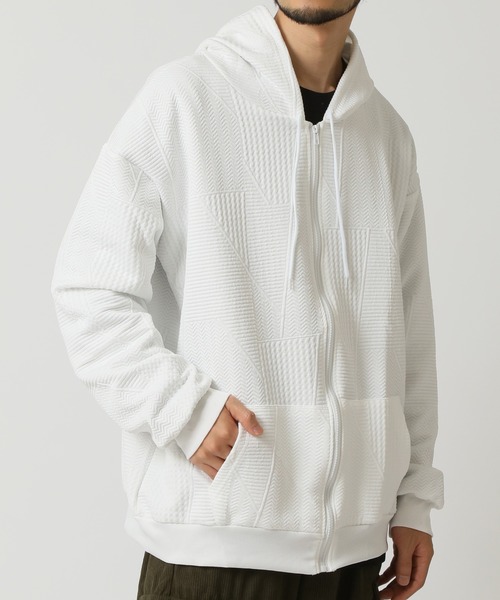 ARCADE（アーケード）の「ジャガード織り ゆったり ジップパーカー（パーカー・メンズ・ホワイト/ブラック・S/M/L/XL/2XL）」の2枚目の写真