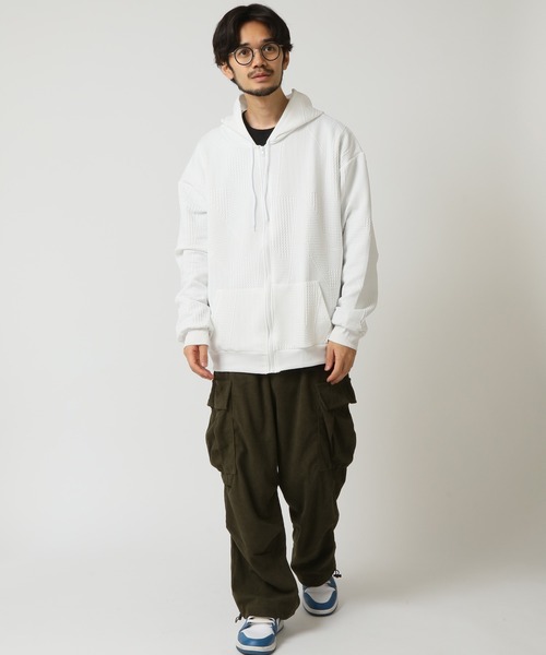 ARCADE（アーケード）の「ジャガード織り ゆったり ジップパーカー（パーカー・メンズ・ホワイト/ブラック・S/M/L/XL/2XL）」の6枚目の写真