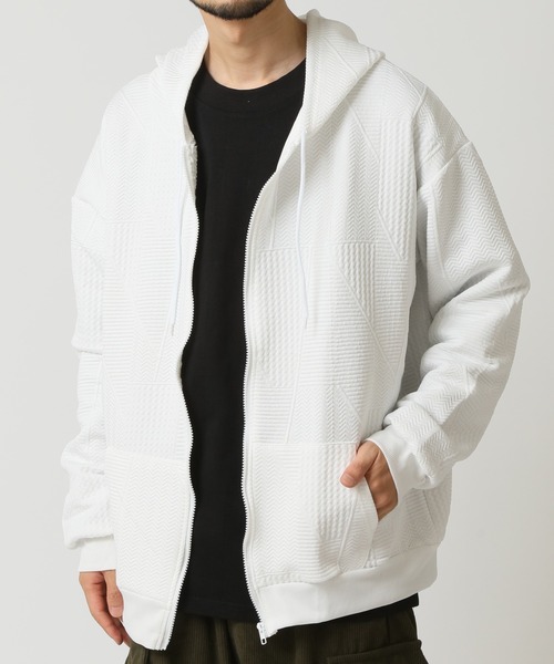 ARCADE（アーケード）の「ジャガード織り ゆったり ジップパーカー（パーカー・メンズ・ホワイト/ブラック・S/M/L/XL/2XL）」の10枚目の写真