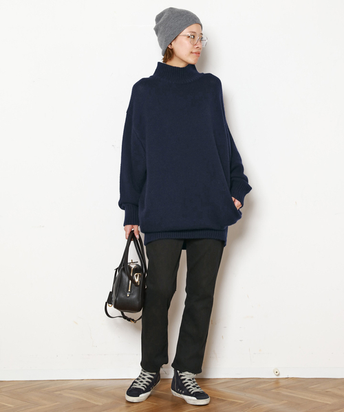 極美品 AP STUDIO ウール100% クルーネックニット ブラック 上質 ウールカシミヤチュニックニット（ニット/セーター）｜AP STUDIO