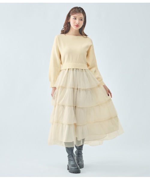 PEACH JOHN(ピーチジョン)の「ティアードコンビニットワンピース(ワンピース・レディース・アイボリー/ブラック・ONE SIZE)」の1枚目の写真