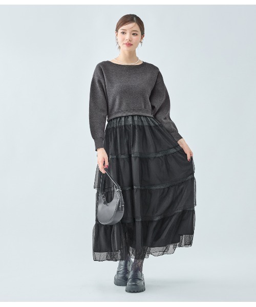 PEACH JOHN(ピーチジョン)の「ティアードコンビニットワンピース(ワンピース・レディース・アイボリー/ブラック・ONE SIZE)」の2枚目の写真