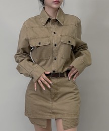 FOLLOWIN（フォロウィン）の「ベルト付き/ヴィンテージミリタリーシャツポケットミニワンピース（ワンピース）」