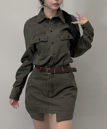 FOLLOWIN（フォロウィン）の「ベルト付き/ヴィンテージミリタリーシャツポケットミニワンピース（ワンピース）」