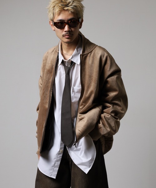 FUNALIVE(ファンアライブ)の「裏シャギーボンディング ベロア MA-1タイプ ZIPブルゾン(ブルゾン・メンズ・ブラック/チャコールグレー/ライトブラウン・L/LL/M)」の1枚目の写真