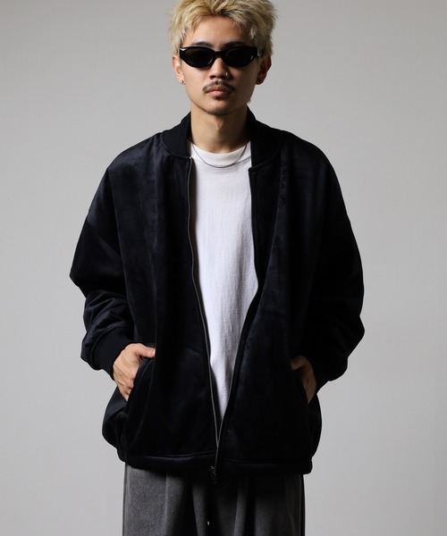 FUNALIVE(ファンアライブ)の「裏シャギーボンディング ベロア MA-1タイプ ZIPブルゾン(ブルゾン・メンズ・ブラック/チャコールグレー/ライトブラウン・L/LL/M)」の5枚目の写真