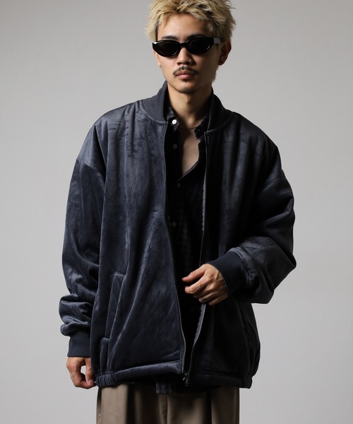 FUNALIVE(ファンアライブ)の「裏シャギーボンディング ベロア MA-1タイプ ZIPブルゾン(ブルゾン・メンズ・ブラック/チャコールグレー/ライトブラウン・L/LL/M)」の9枚目の写真