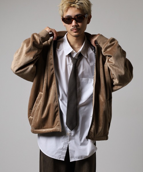 FUNALIVE(ファンアライブ)の「裏シャギーボンディング ベロア MA-1タイプ ZIPブルゾン(ブルゾン・メンズ・ブラック/チャコールグレー/ライトブラウン・L/LL/M)」の13枚目の写真