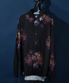 ブランド古着】東信 花と女プリントレーヨンロング丈長袖シャツ