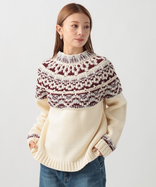 BAYFLOW（ベイフロー）の「ノルディックニットプルオーバー（ニット/セーター・レディース・グレー/オフホワイト・FREE）」の2枚目の写真