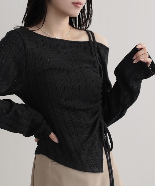 nouvellemoi(ヌーベルモイ)の「ワンオフショルダーギャザーリボントップス(Tシャツ/カットソー・レディース・ブラウン/ブラック/グレー・FREE)」の2枚目の写真