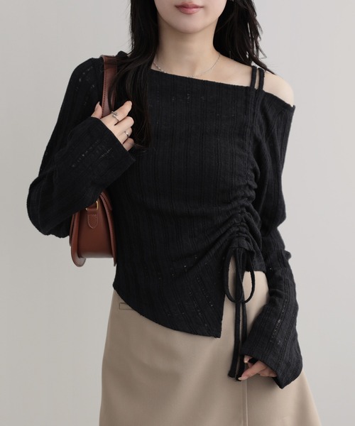 nouvellemoi(ヌーベルモイ)の「ワンオフショルダーギャザーリボントップス(Tシャツ/カットソー・レディース・ブラウン/ブラック/グレー・FREE)」の15枚目の写真