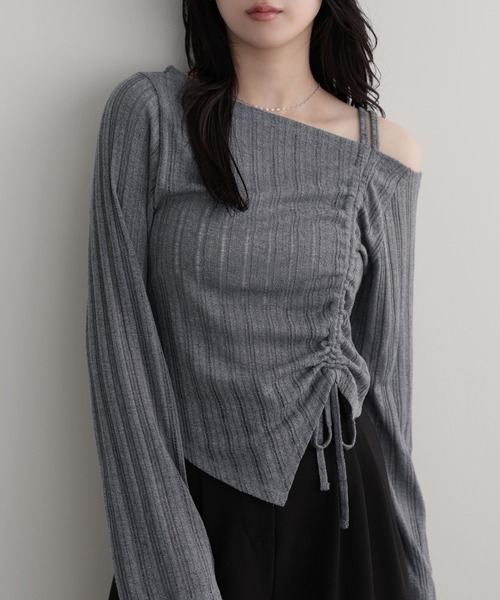 nouvellemoi(ヌーベルモイ)の「ワンオフショルダーギャザーリボントップス(Tシャツ/カットソー・レディース・ブラウン/ブラック/グレー・FREE)」の8枚目の写真
