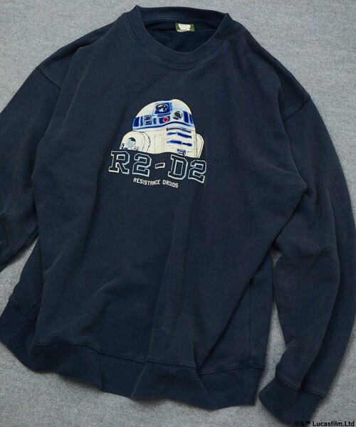 FREAK'S STORE(フリークスストア)の「STARWARS/スターウォーズ ヴィンテージライク R2-D2 クルーネックスウェット/フロッキープリント/リラックスフィット(スウェット・メンズ・チャコールグレー/ネイビー/ブラック・MEDIUM/LARGE)」の5枚目の写真