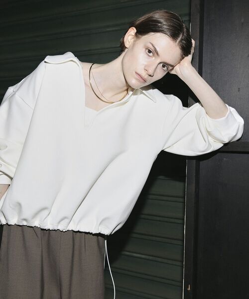 GARAGE OF GOOD CLOTHING（ガレージオブグッドクロージング）の「襟付きスキッパードロストプルオーバー（スウェット・レディース・ホワイト/杢グレー・FREE）」の2枚目の写真