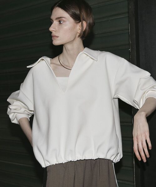 GARAGE OF GOOD CLOTHING（ガレージオブグッドクロージング）の「襟付きスキッパードロストプルオーバー（スウェット・レディース・ホワイト/杢グレー・FREE）」の9枚目の写真