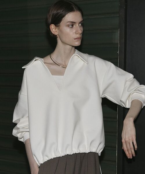 GARAGE OF GOOD CLOTHING（ガレージオブグッドクロージング）の「襟付きスキッパードロストプルオーバー（スウェット・レディース・ホワイト/杢グレー・FREE）」の10枚目の写真