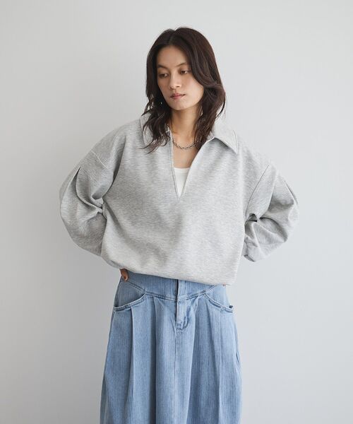 GARAGE OF GOOD CLOTHING（ガレージオブグッドクロージング）の「襟付きスキッパードロストプルオーバー（スウェット・レディース・ホワイト/杢グレー・FREE）」の11枚目の写真