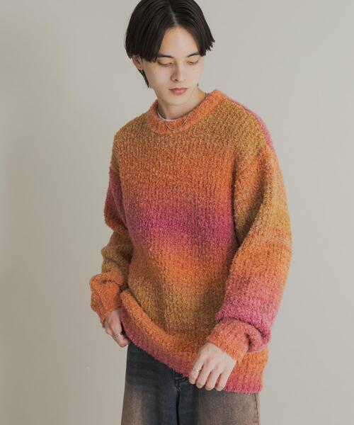 グラデーションニット　セットアップ　ブラック＆オレンジ　サイズS 秋春 グラデーションニット セットアップ ブラック＆オレンジ サイズS 秋春