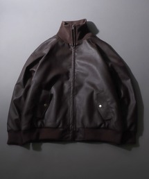 SITRY（シトリー）の「Synthetic Leather Rib Turtie Blouson/フェイクレザー ヴィンテージライク オーバーサイズ リブタートル スタンドネック ブルゾン ジャケット（ブルゾン）」