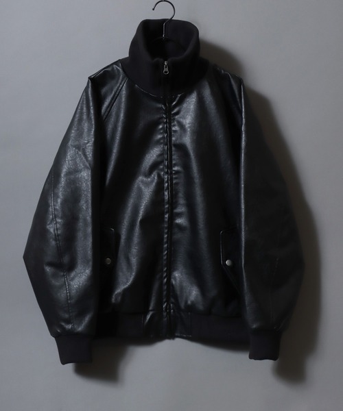 SITRY(シトリー)の「Synthetic Leather Rib Turtie Blouson/フェイクレザー ヴィンテージライク オーバーサイズ リブタートル スタンドネック ブルゾン ジャケット(ブルゾン・メンズ・ブラック/ブラウン系その他/ブラウン・M/L/LL)」の4枚目の写真