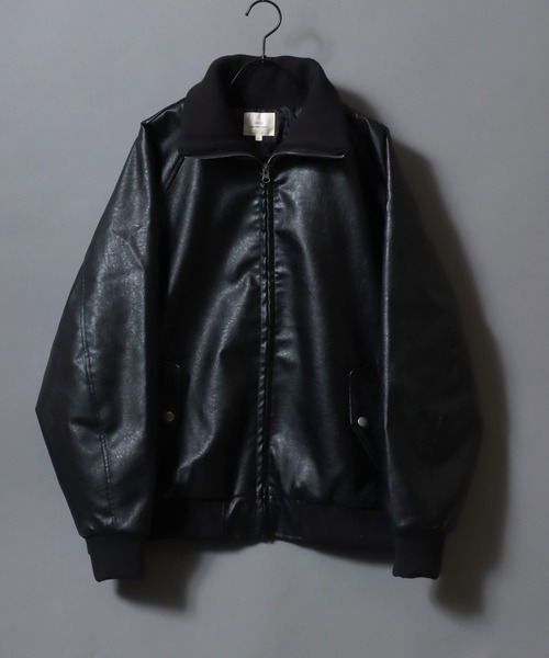 SITRY(シトリー)の「Synthetic Leather Rib Turtie Blouson/フェイクレザー ヴィンテージライク オーバーサイズ リブタートル スタンドネック ブルゾン ジャケット(ブルゾン・メンズ・ブラック/ブラウン系その他/ブラウン・M/L/LL)」の10枚目の写真