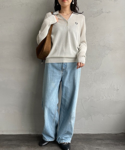 FRED PERRYツインティップライン メタリックニットポロシャツ FRED PERRY/フレッドペリー] ツインティップライン メタリックニット