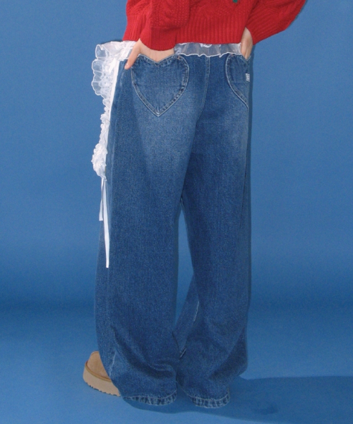 BACK HEART STITCH POCKET DENIM PANTS MEDIUM BLUE 【公式通販】