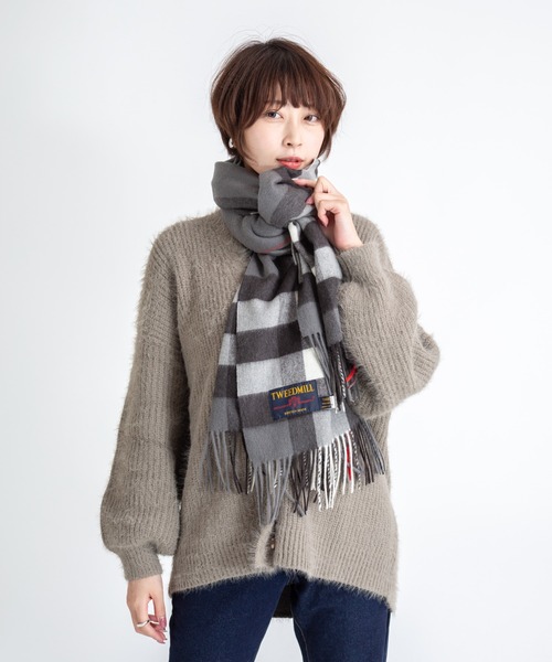 セール】【TWEEDMILL】大判ストール ウール チェック 70x190cm