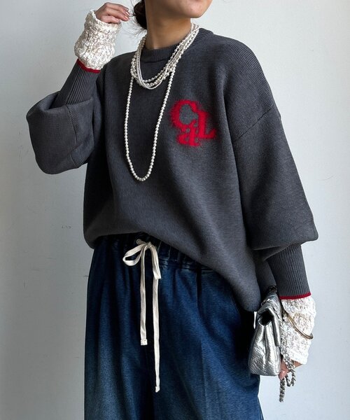 DouDou（ドゥドゥ）の「【新色追加/WEB限定】フェザーロゴニット（ニット/セーター・レディース・ネイビー/ダークグレー/オフホワイト/ブラウン・FREE）」の2枚目の写真